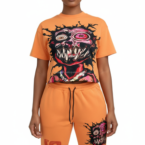 Ensemble T-shirt et jogging streetwear pour homme en coton de haute qualité, pantalon de survêtement imprimé écologique, motif dessin animé personnalisé, 220/240 GSM, été - Product Image 3