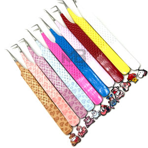 Pince à épiler professionnelle en acier inoxydable pour extensions de cils, design personnalisé, poignée diamant, pointe en fibre - Product Image 1