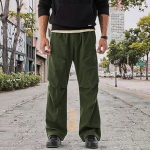 Pantalon cargo vert olive pour homme, taille élastique, plusieurs poches, style décontracté, tissu en toile mi-lourd, vêtements d'automne - Product Image 2