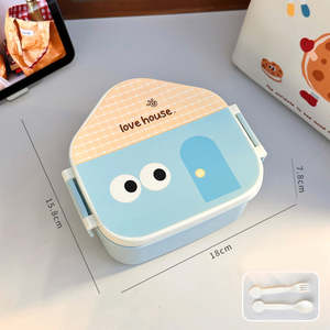 Boîte à bento japonaise Pastel House, adorable boîte à lunch avec cuillère et fourchette, sans BPA, compartiments chauffables, pour le travail, en plastique pour la conservation - Product Image 4