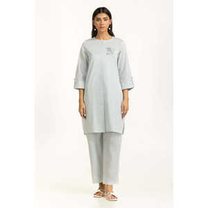 Conjunto de Dos Piezas para Mujer, Color Azul Cielo, con Bordado Dobby, Primavera/Verano, Talla XS/XS, Top de Manga Tres Cuartos con Bordado Dobby - Product Image 2