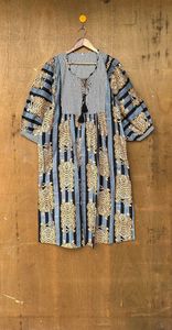 Robe d'été bohème hippie pour femmes filles en coton imprimé de blocs col profond Midi Mini longueur Loose Natural String Closure for - Product Image 6