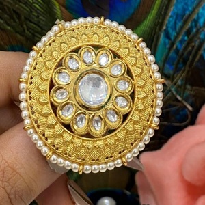 Anillo elegante ajustable chapado en oro Real Kundan tradicional para bodas, fiestas, compromisos, ropa para mujeres y niñas - Product Image 1
