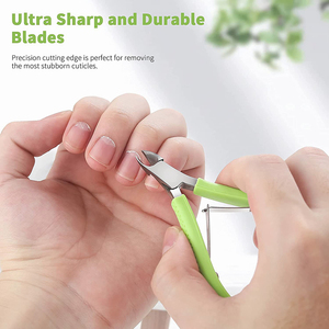 Pince à cuticules à Double ressort de qualité supérieure manche en caoutchouc vert courbé aiguisé pour le soin des ongles pince à cuticules pour ongles fantaisie pour doigt - Product Image 3