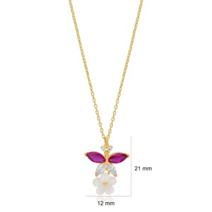 <b>Ruby</b> Zircon Dainty Flower Charm Summer Charm <b>Necklace</b> Pendant Turkish Wholesale 925 Sterling Silver Jewelry - Product Image 3