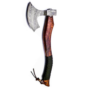 Hache décorative d'extérieur, tête en acier à motif artisanal, manche en bois poli, pour cadeau, exposition et collection - Product Image 6