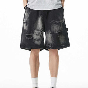 Shorts en jean décontractés pour hommes, style streetwear vintage, lavés, respirants, amples, droits, avec poches supplémentaires, vente en gros - Product Image 1