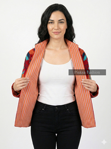 Veste coupe-vent en coton tricoté brodé de fleurs bleues en gros pour femmes, style ethnique suzani fait à la main, hiver - Product Image 6