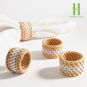 Anneaux de serviette en bois tissé rond naturel de haute qualité porte-anneau de serviette stocké avec rotin pour la décoration de fête fabriqué au Vietnam - Product Image 2