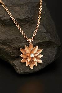 925 Sterling <b>Silver</b> 14k Gold Vermeil Lotus Flower Pendant <b>Necklace</b> Delicate Layering Minimalist Zircon Nature Inspired Gift Her - Product Image 5