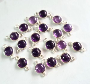 Collier en argent sterling véritable 925 avec cabochon d'améthyste violet naturel de 8mm serti d'une lunette en or 18 carats. - Product Image 4