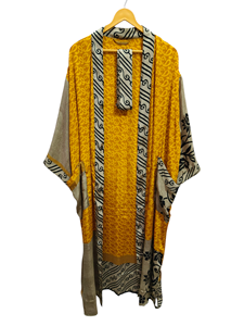 Kimono d'été de luxe, couverture de bikini, robe longue de nuit, kimono sari indien vintage en soie recyclée fait à la main, - Product Image 5