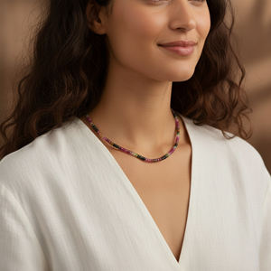 Collier en perles facettées de tourmaline multi-réglables, forme ronde, argent sterling plaqué or rhodié - Product Image 5