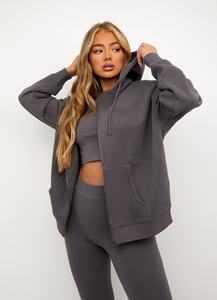 Sudadera con capucha para mujer con logotipo personalizado al por mayor, ropa de calle, cremallera, transpirable, sudaderas con capucha personalizadas para mujer 2025 - Product Image 2