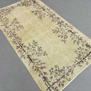 3.2x6.8 ft Rug, Vintage Turkish Accent Rug, <b>Brown</b> <b>Wool</b> Rug - Product Image 2