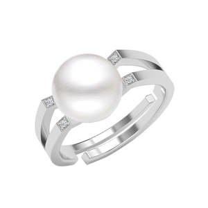 Anillos de Plata de Ley 925 de Primera Calidad para Mujer, Chapados en Rodio con Diamante de Corte Princesa y Perla, Anillo de Joyería para Hombre - Product Image 1