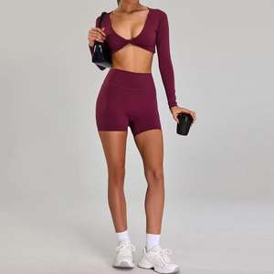 Ensemble de sport 2 pièces taille haute pour femme, soutien-gorge de yoga à compression ultra doux sans manches avec cordon de serrage, polyester/nylon - Product Image 2