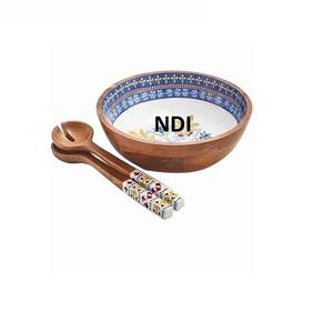 Finition émaillée Bol arrondi en bois d'acacia Soupe Nouilles Serveur Maison Hôtel Dîner Traiteur Bol de service pour usage domestique - Product Image 1