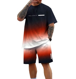 Streetwear d'été pour hommes ensemble de t-shirts et shorts décontracté 100% polyester respirant imprimé tissu tricoté à manches courtes personnalisable - Product Image 6