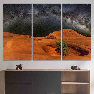 Elegante cuadro impreso en lienzo con vista nocturna del desierto - Decoración moderna, JUEGO DE 3 CUADROS EN LIENZO - Product Image 1