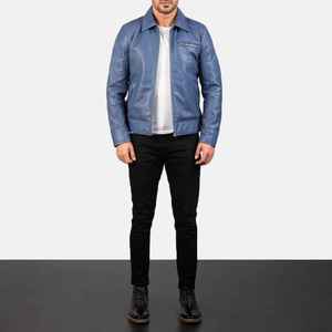 100% Original cuir fait hommes à la mode veste en cuir prix le plus bas mode cuir couleur bleue veste pour hommes - Product Image 6