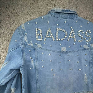 High Quality Women Washed Winter Autumn Spring <b>Jean</b> Jacket Blue Light Wash <b>Jeans</b> Pearl Studded Jacket for Ladies - Product Image 5