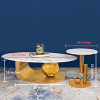 Ensemble de table basse de luxe avec base en boule dorée Cadre en acier inoxydable avec dessus en pierre de marbre Centre de thé de qualité supérieure au design unique