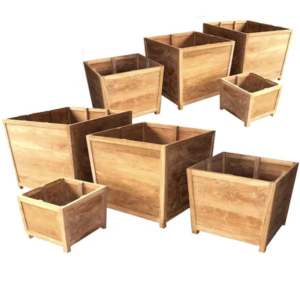 Grote Houten Plantenbakken Set Teak Houten Plantenbakken Tuin Terras Meubilair Hotel Luxe Huis Bloempotten