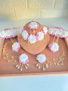 <b>Wedding</b> Rose Flower Jewelry for Bride Handmade Mehndi Set with Tikka <b>Necklace</b> <b>Ring</b> Earrings and Bracelet - Product Image 3