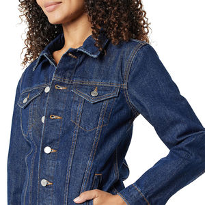 Top Quality Women's Blue Custom Long <b>Sleeve</b> Denim <b>Jacket</b> Women Jeans Button Ripped Jean <b>Jacket</b> for Women - Product Image 2