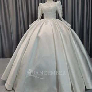 Robe de mariée en satin royal Jancember CM34, robe de mariée perlée, manches longues, robe de bal, vestido de novia, mariage, cathédrale, tenue de soirée - Product Image 3