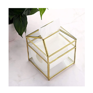 Cajas de pañuelos de acrílico y latón Caja de pañuelos de cristal multifunción de escritorio para tamaño personalizado - Product Image 1