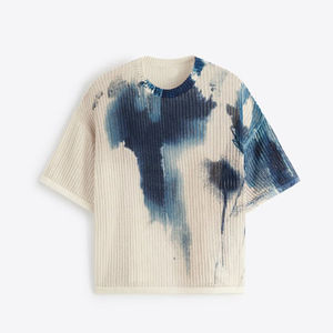 Venta al por mayor 2025 personalizado de los hombres 100% algodón de ganchillo de punto holgado cuello redondo de manga corta suave camisetas estilo Tie Dye camisa Formal - Product Image 6