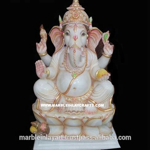 Estatua de Ganpati God hecha a mano, mármol blanco - Product Image 1