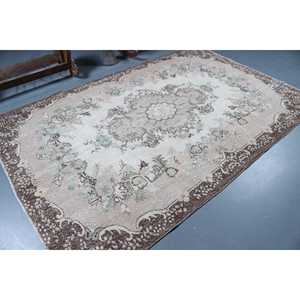 Tapis turc vintage, grand tapis de 5,8 x 8,9 pieds, tapis patchwork marron - Product Image 2