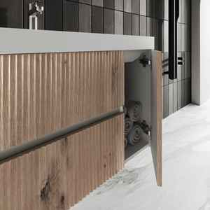 100cm Gold <b>Oak</b> Wood Two-piece Minimalist Wall-Hung <b>Bathroom</b> <b>Cabinet</b> Without Mirror Set - Product Image 5