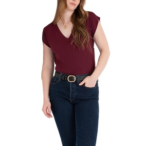 Camiseta informal para mujer, diseño transpirable con cuello en V, ajuste Regular, manga corta, teñido liso personalizado, alta calidad, venta al por mayor para el verano - Product Image 3