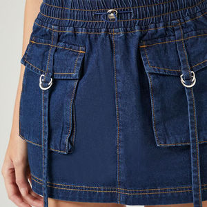 Última colección de Faldas vaqueras para mujer, Falda vaquera elástica informal de cuatro bolsillos, minifalda corta vaquera lavada de cintura alta - Product Image 4