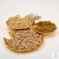 Recipientes de Alta Calidad para Servir Frutos Secos y Nueces, Diseño Único, 3 Compartimentos, Fundición de Aluminio, Bañado en Oro