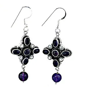 925 <b>Silver</b> Earrings with Gold Plated Amethyst Drop Vintage Religious Gemstone Jewelry for Women for <b>Wedding</b> and Party Gift - Product Image 3