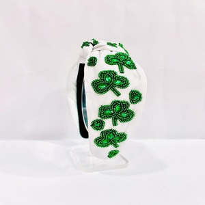 Beaded Headband Superb Shamrock Leaves Embellished Headband Handcrafted <b>St</b>. <b>Patrick</b> <b>Day</b> Suppliers Beads Hand Embroidery Headband - Product Image 6