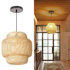 Lampe suspendue en rotin écologique faite à la main, luminaire de style chandelier pour salons et salles à manger, lampe murale à brancher - Product Image 4