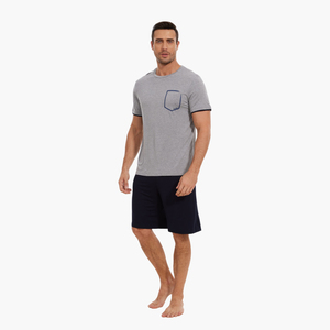 Plaid <b>Shorts</b> & <b>Short</b> Sleeve T Shirt Soft Loungewear Set With Pockets Cotton Bamboo Pajamas <b>Men's</b> Sleepwear Vietnam Factory - Product Image 1
