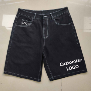 Short en jean bleu clair avec broderie personnalisée Carpenter cargo Short en denim Baggy Fit en cuir avec languette et cordon de serrage à la taille - Product Image 6
