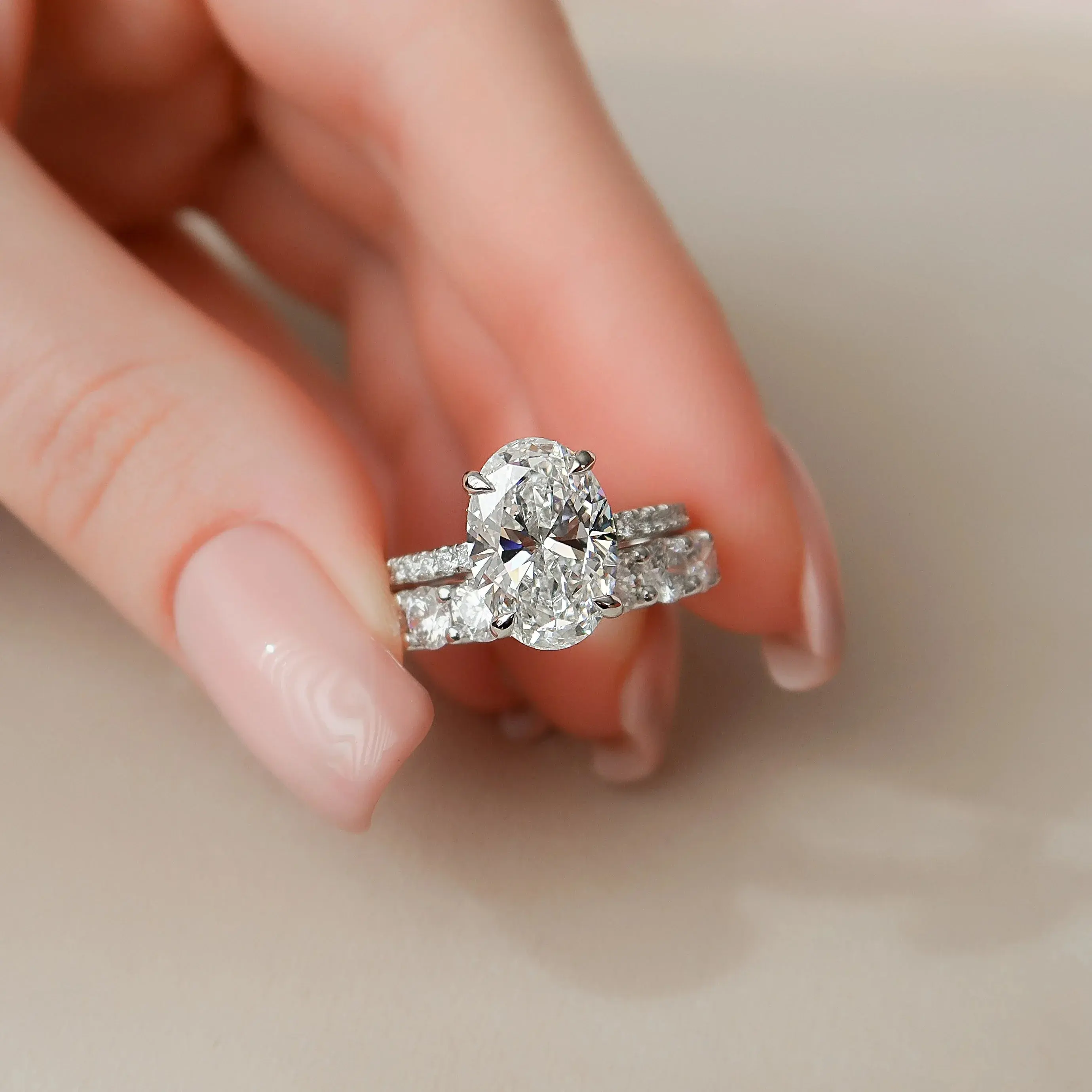 Custom Oval Cut Full Eternity Bridal 925 Sterling Silver Wedding Engagement Ring Set For Women
