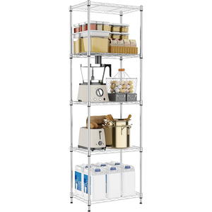 MZG Simple Assembly Boltless Gloss Chrome Finish Slim Multi Layer Wire Shelving <b>Rack</b> Tall 5 Tier Metal Utility Shelves - Product Image 1