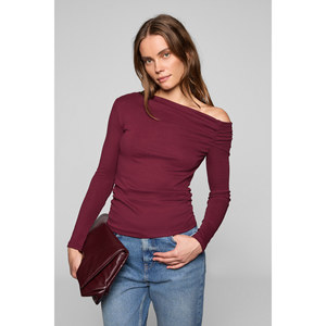 GRIMELANGE SISSI Kadin Organic Cotton Asymmetric Neck Lycra Stretch Fabric Blouse - Product Image 3