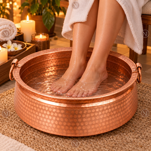 Bol à pédicure en cuivre patiné vert, martelé à la main, avec poignées, pour salons professionnels et soins des pieds à domicile - Product Image 6