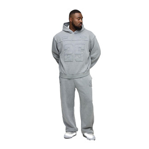 Conjunto de Sudadera con Capucha Número 25 en Chenilla Gris Lavado para Hombre, Sudadera Holgada de Estilo Urbano con Mangas Raglán, Atuendo de Felpa, Corte Relajado, Chándal de Dos Piezas - Product Image 1
