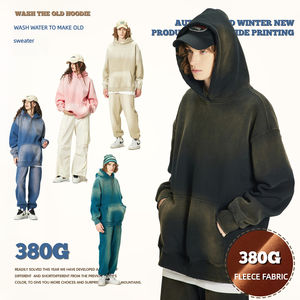 Conjunto de Sudadera con Capucha para Hombre, Estilo Vintage, Lavado Ácido, con Apliques Bordados Personalizados, Cierre de Cremallera, Efecto Desgastado, Pedrería, 100% Lana Peinada - Product Image 6